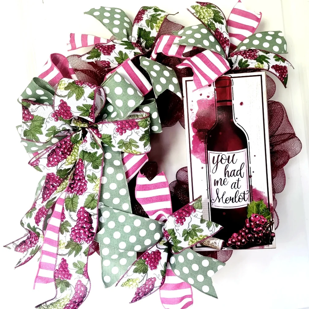 You Had Me At Merlot Wreath Deco Mesh Bows Engagement Anniversary Birthday Wine